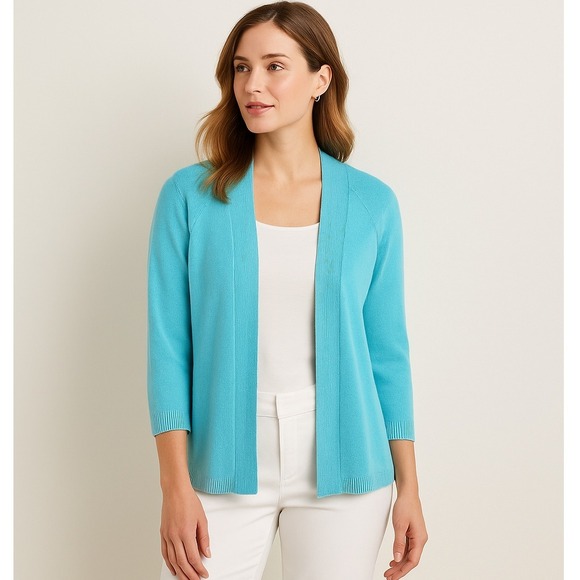 Talbots 100% Linen Open Front Cardigan Aqua‎ Blue Size XL Lightweight Summer - Picture 1 of 9
